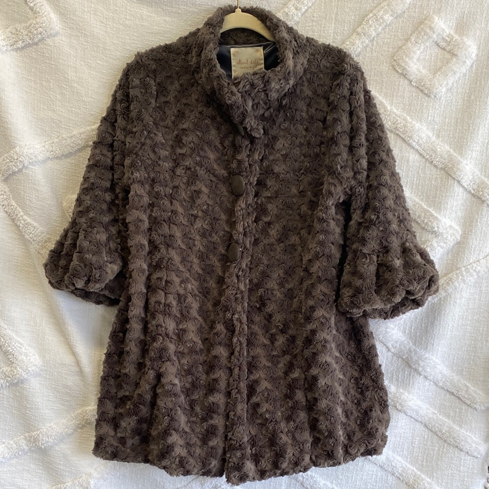 Altar'd State Taupe Teddy Jacket S/M Bell Sleeve Faux Fur